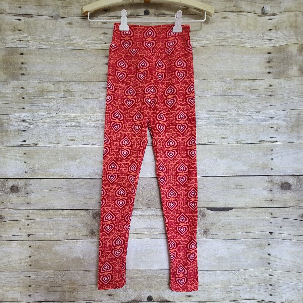 NWT LuLaRoe Tween Leggings - Pink, Red & White Hearts on Pink
